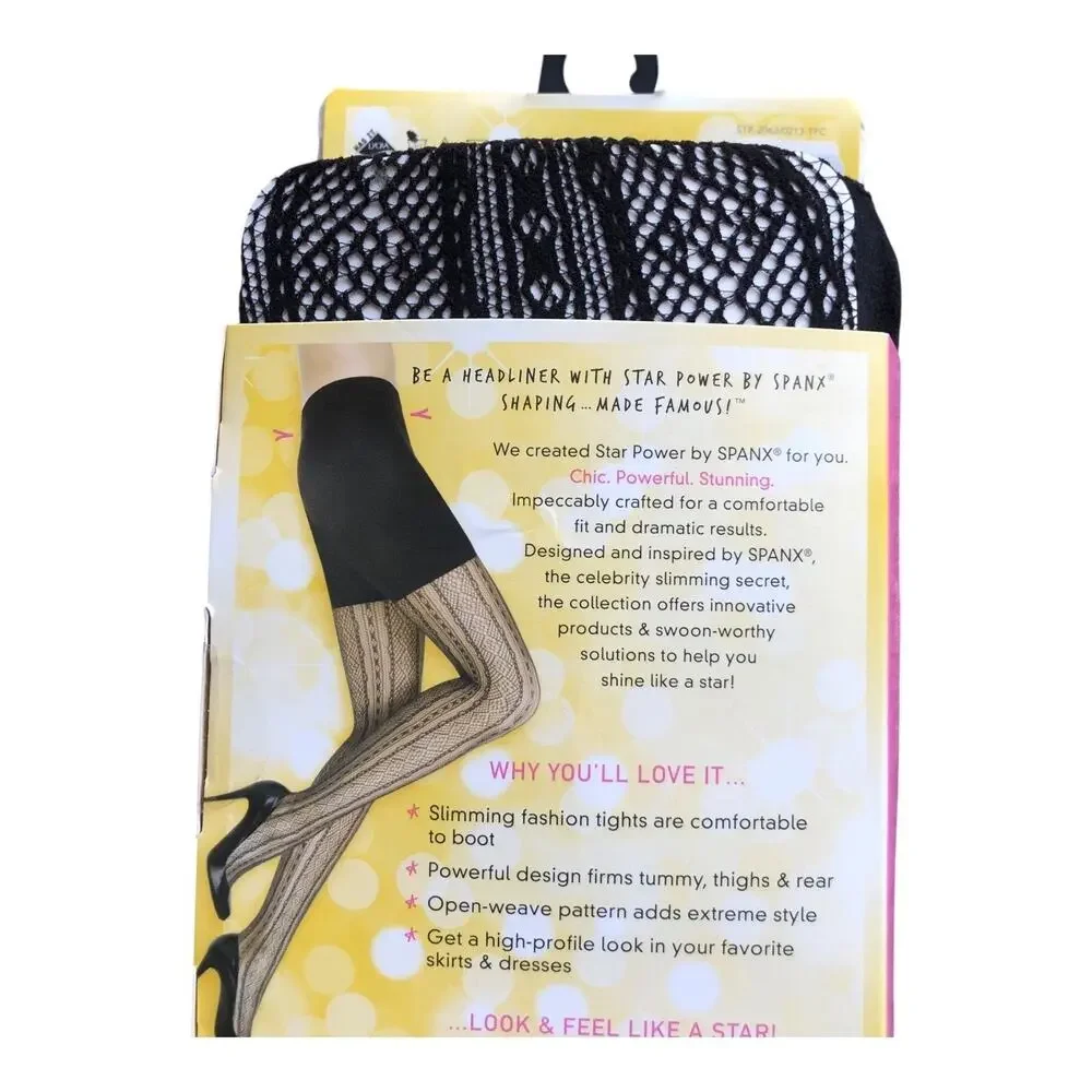 SPANX Star Power Center Stage Double Diamond Stripe Shaping Tights Black Size C